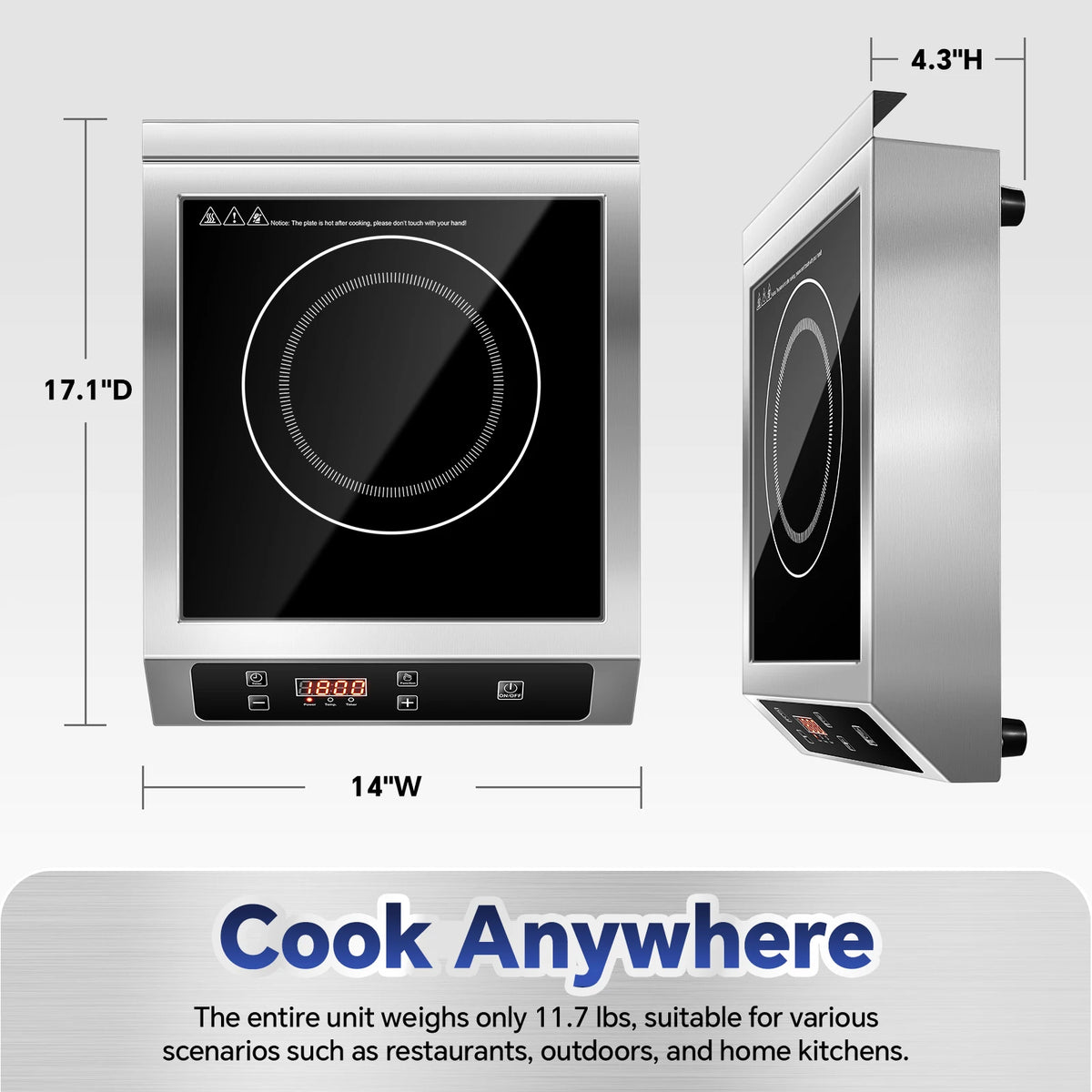 Commercial Induction Cooktop,1800W Induction Burner with Sensor Touch and LCD Screen,ETL-Certified Single Elec - view 6