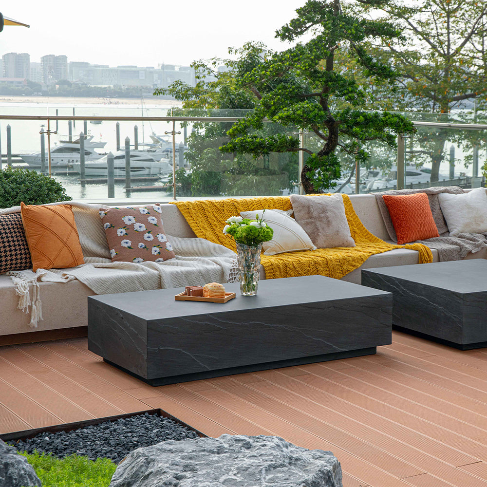 Elementi Colorado Rectangle Patio Coffee Table Indoor Outdoor Furniture Concrete, Slate Black - 30 x 60 Inches