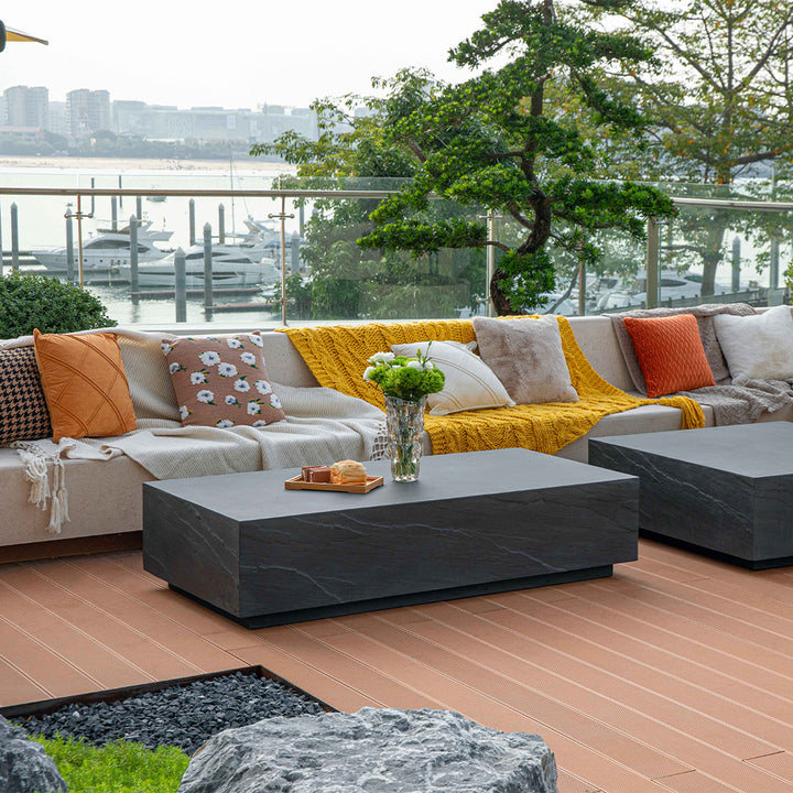 Elementi Colorado Rectangle Patio Coffee Table Indoor Outdoor Furniture Concrete, Slate Black - 30 x 60 Inches