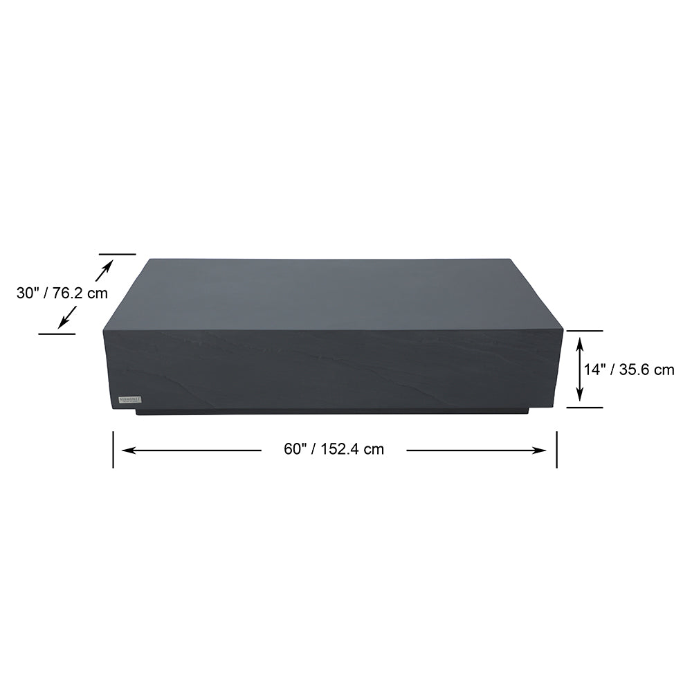Elementi Colorado Rectangle Patio Coffee Table Indoor Outdoor Furniture Concrete, Slate Black - 30 x 60 Inches