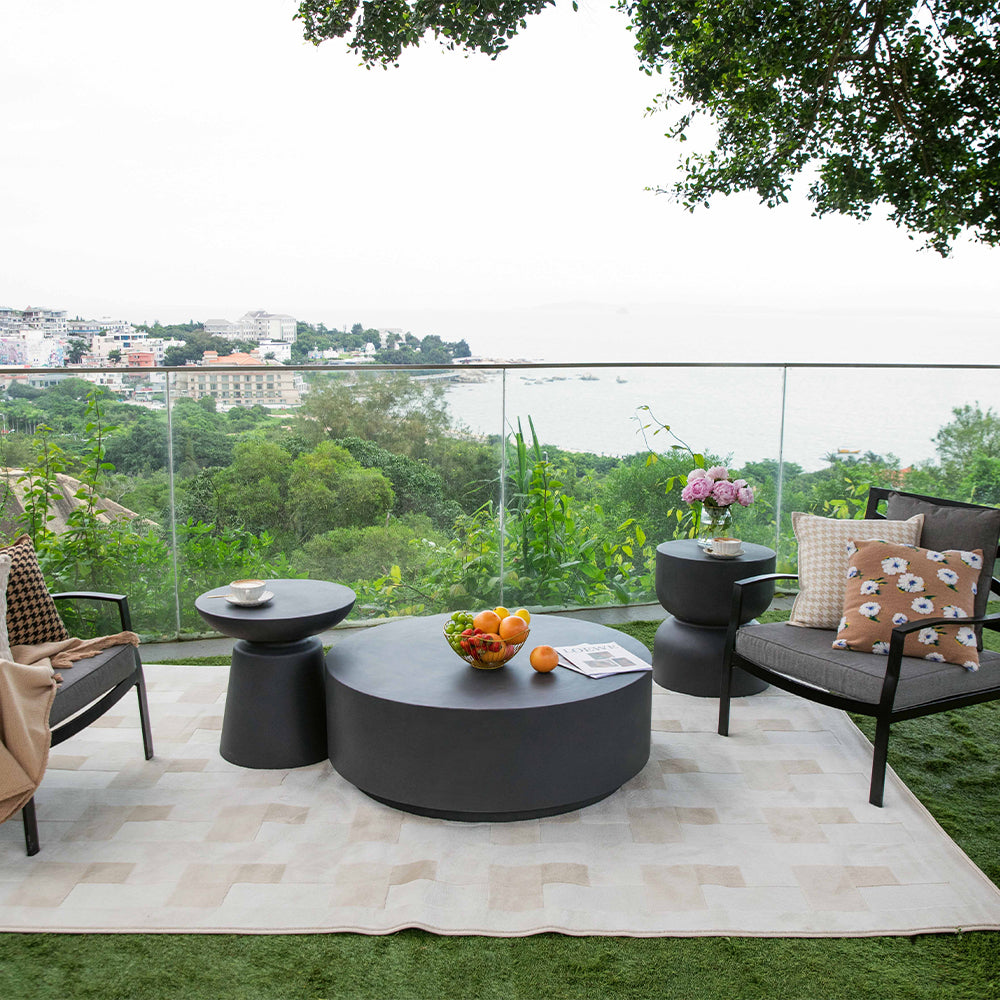Elementi Rome Round Patio Coffee Table Indoor Outdoor Furniture Concrete, Slate Black - 40 x 40 Inches - view 2