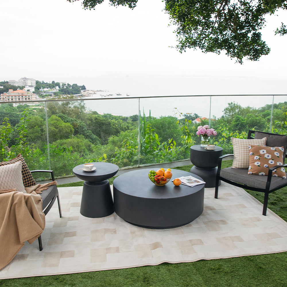 Elementi Rome Round Patio Coffee Table Indoor Outdoor Furniture Concrete, Slate Black - 40 x 40 Inches - view 5
