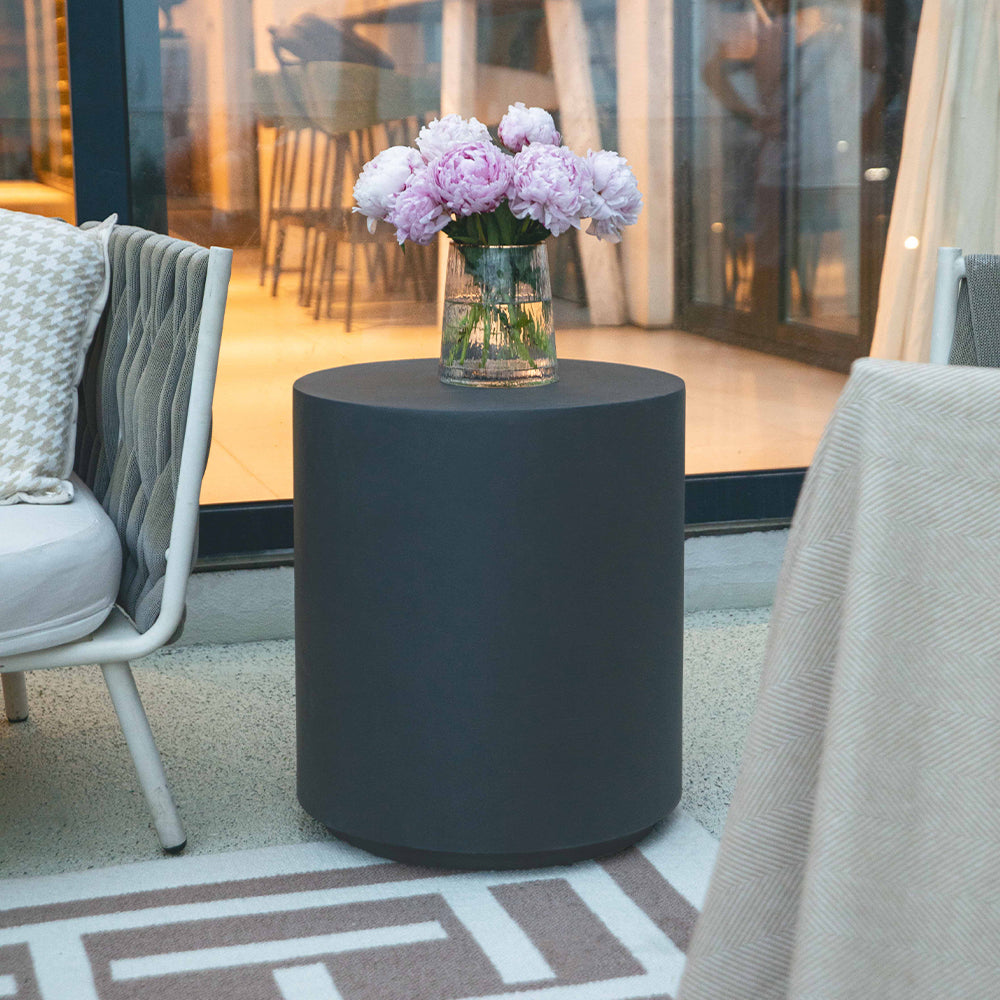 Elementi Rome Round Patio Side Table Indoor Outdoor Furniture Concrete, Slate Black - 17.7 x 17.7 Inches - view 2