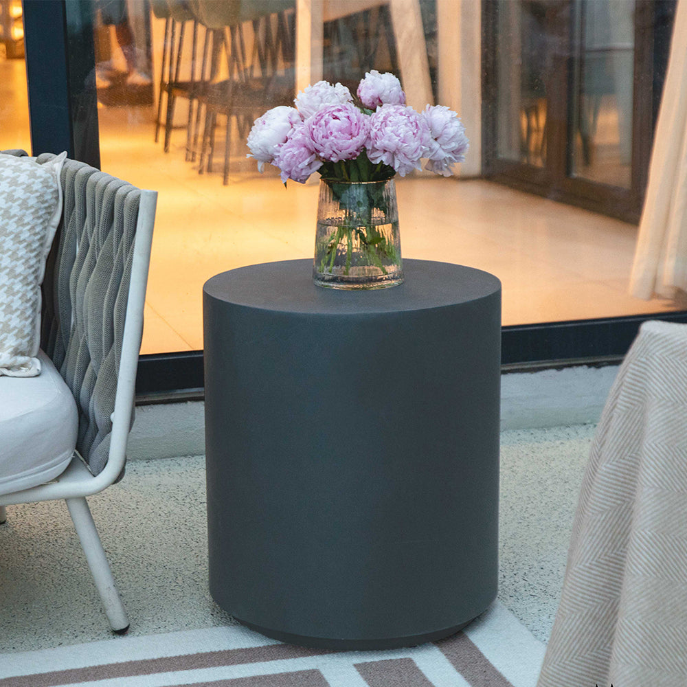 Elementi Rome Round Patio Side Table Indoor Outdoor Furniture Concrete, Slate Black - 17.7 x 17.7 Inches - view 5