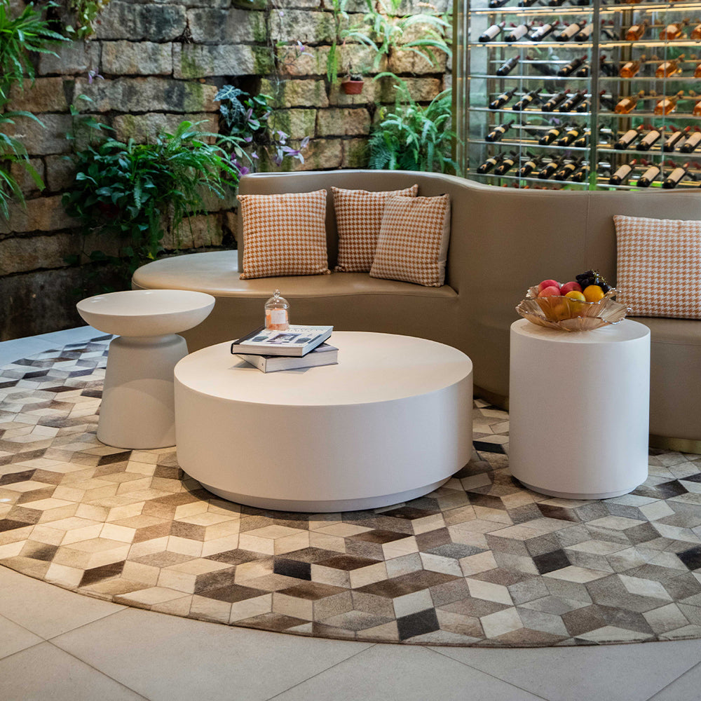 Elementi Rome Round Patio Side Table Indoor Outdoor Furniture Concrete, Cream White - 17.7 x 17.7 Inches - view 2
