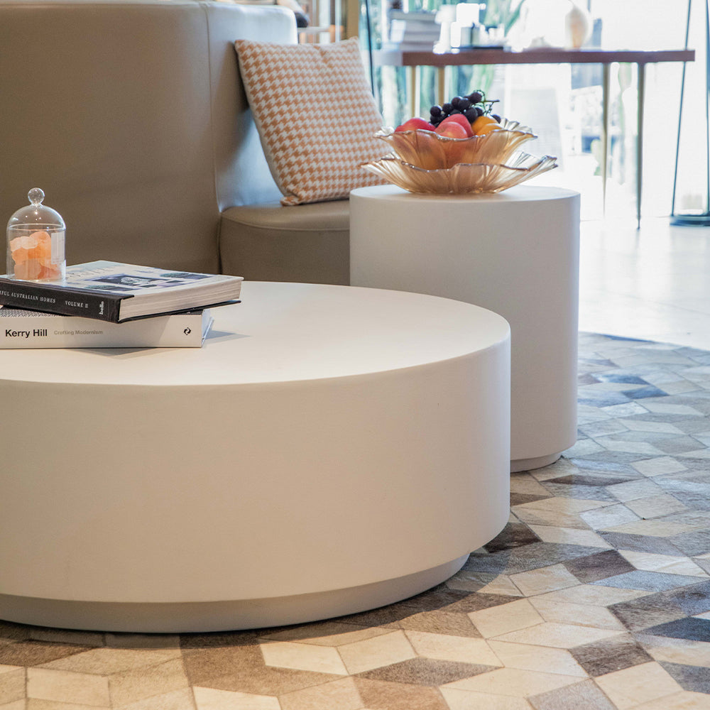 Elementi Rome Round Patio Side Table Indoor Outdoor Furniture Concrete, Cream White - 17.7 x 17.7 Inches - view 4