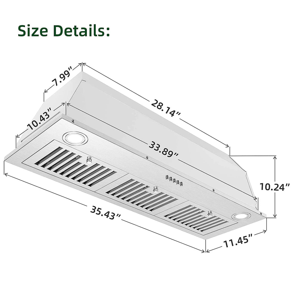 Range Hood Insert 36 Inch 600CFM Stainless Steel Household Built-in Vent Hood , Kitchen Ventilation Stove Exha - view 2