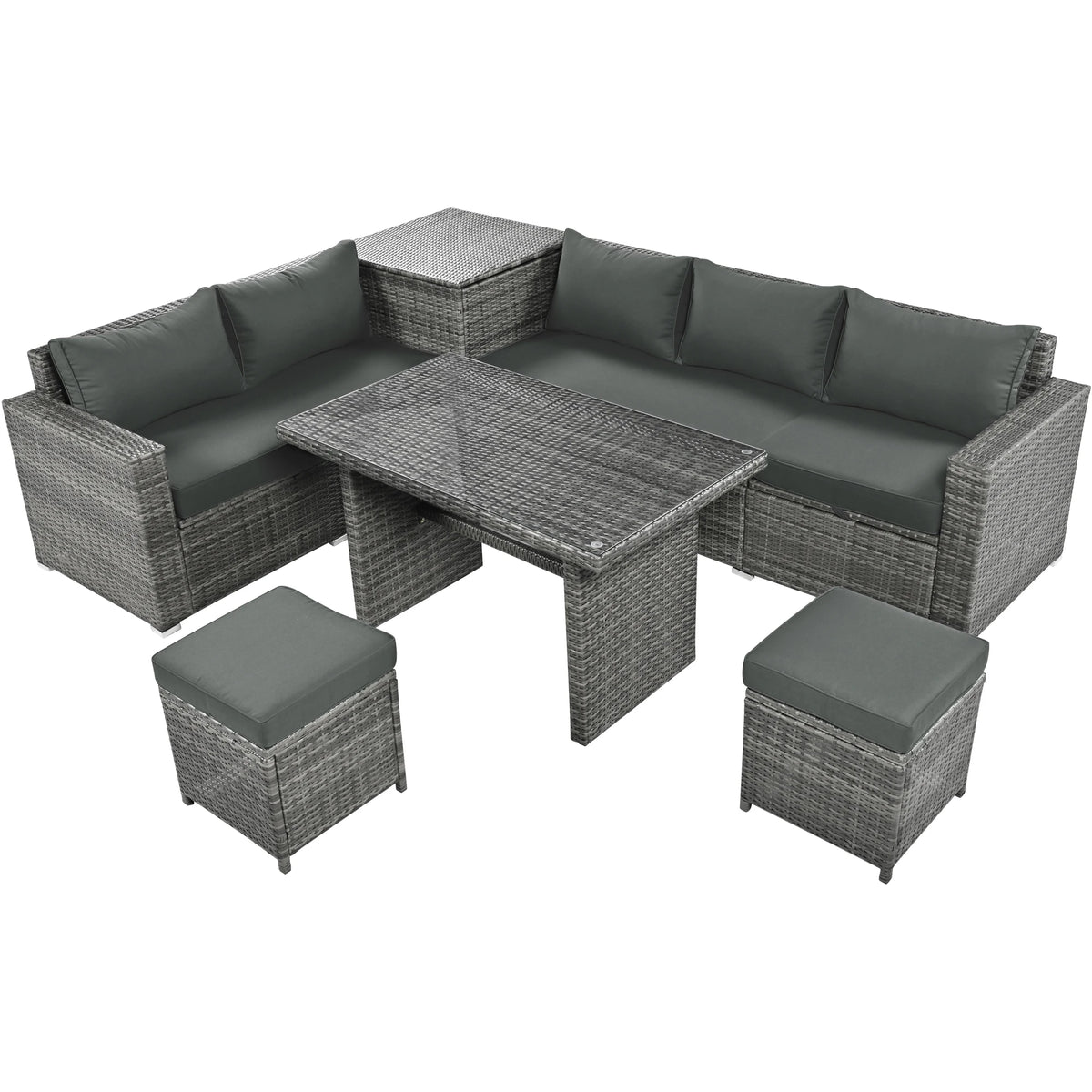 6-Piece Outdoor Wicker Rattan Patio Conversation Set with Adjustable Seat, Storage Box - view 7