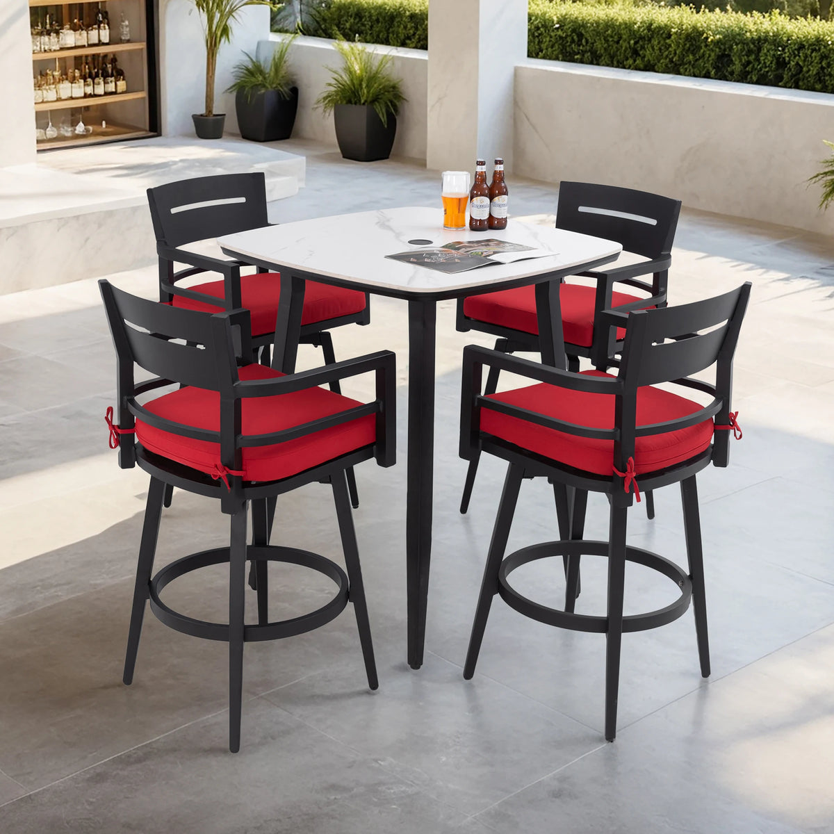 5 Pieces Aluminum Outdoor Patio Bar Set