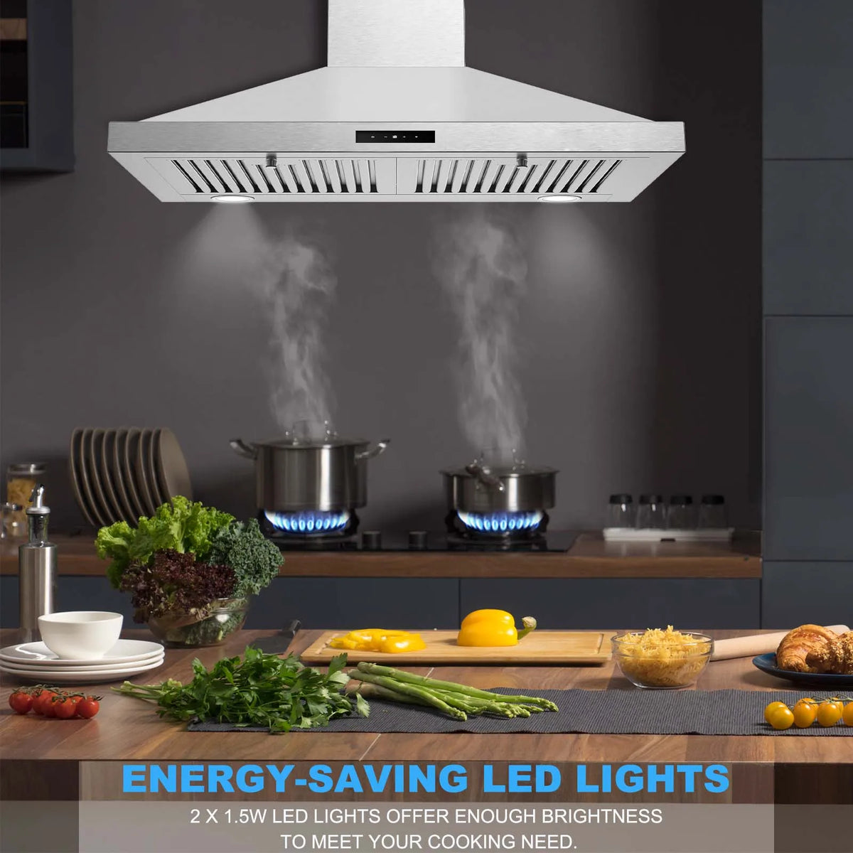 Range Hood 30 Inch, Vent Hoods 30 Inch Stainless Steel, 450 CFM Kitchen Hood with LED Light , 3 Speed Exhaust - view 6