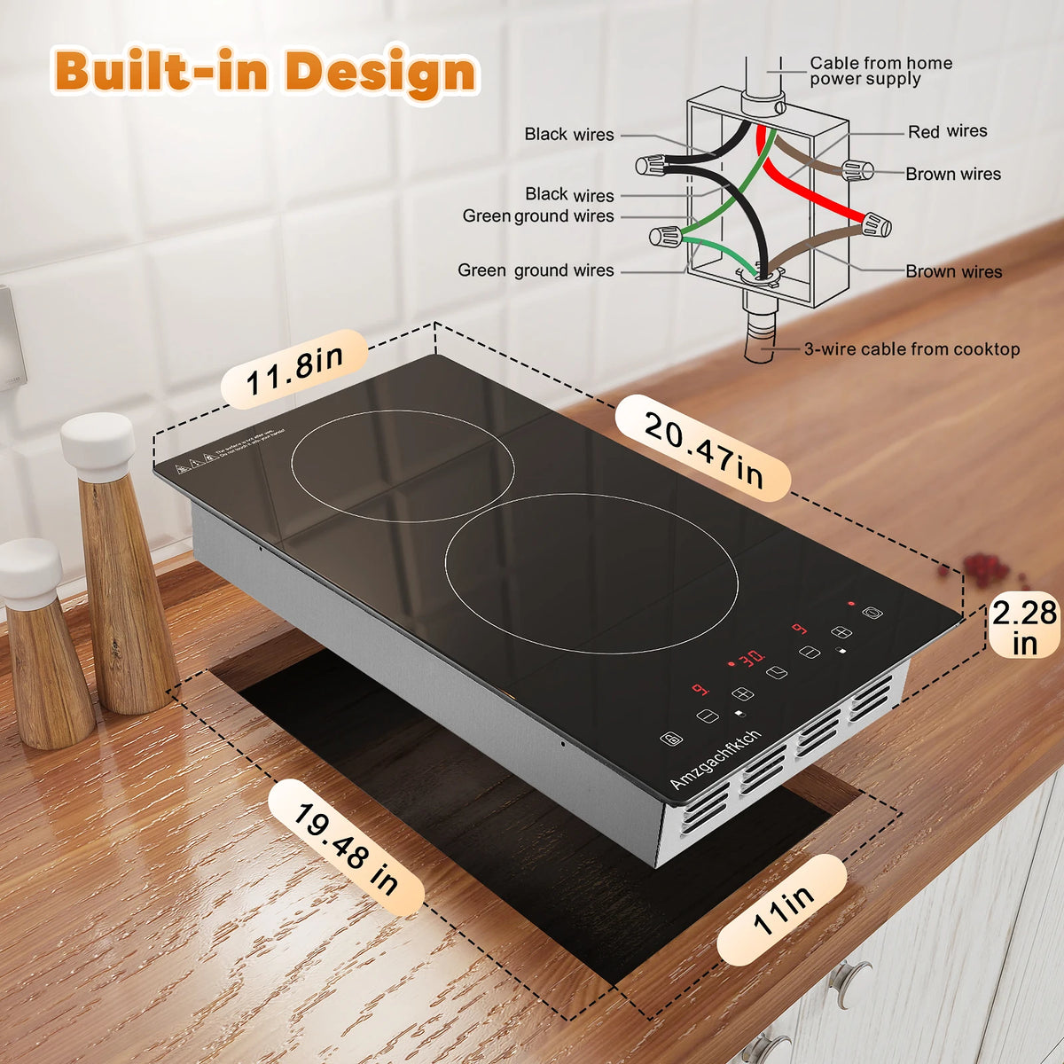 2 Burner Electric Cooktop, 12 Inch Built-in Ceramic Stove Top with Child Safety Lock, Timer & Residual Heat In - view 5