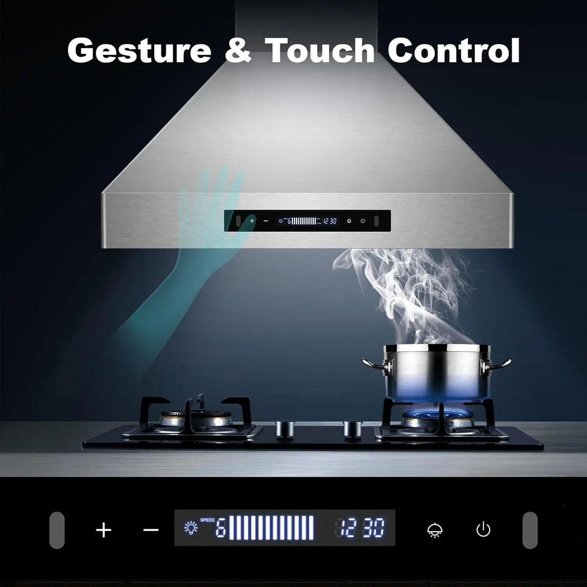 30 Inch Range Hood, Wall Mount Kitchen Hood 900 CFM Ducted/Ductless Convertible with Gesture Sensing & Touch C - view 5