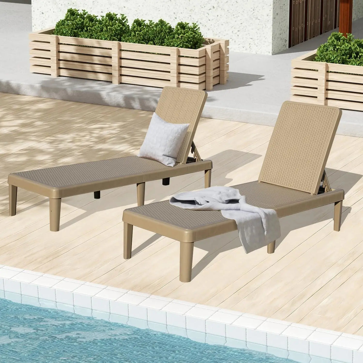 Pool Lounge Chairs Set of 2, with 6 Positions Backrest Adjustable Chaise Lounge