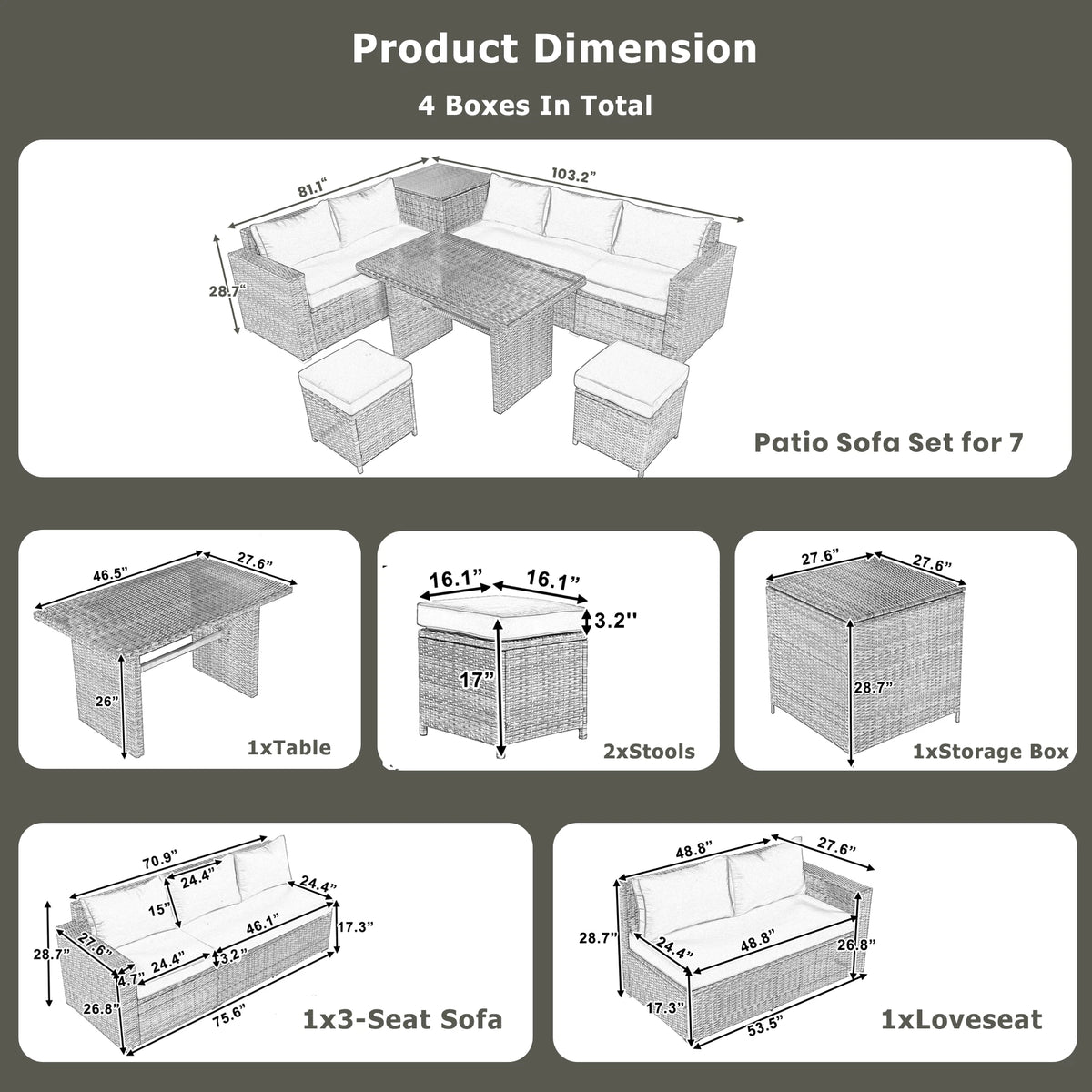 6-Piece Outdoor Wicker Rattan Patio Conversation Set with Adjustable Seat, Storage Box - view 6