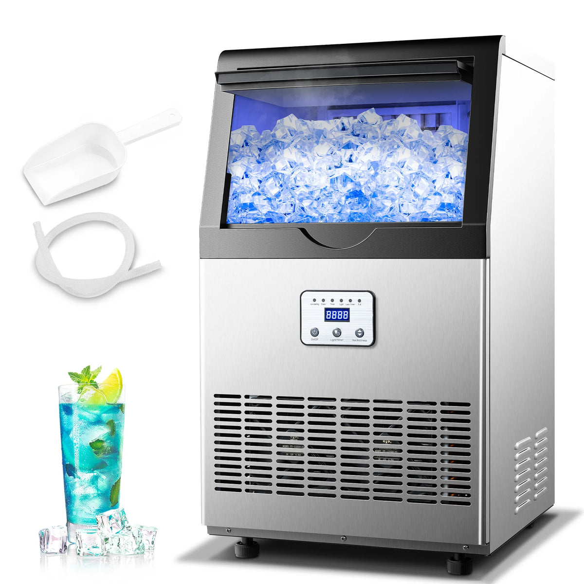 Ice Maker,110LBS/24H Commercial Ice Machine Stainless Steel Ice Maker Machine with 25LBS Capacity,45 Ice Cubes