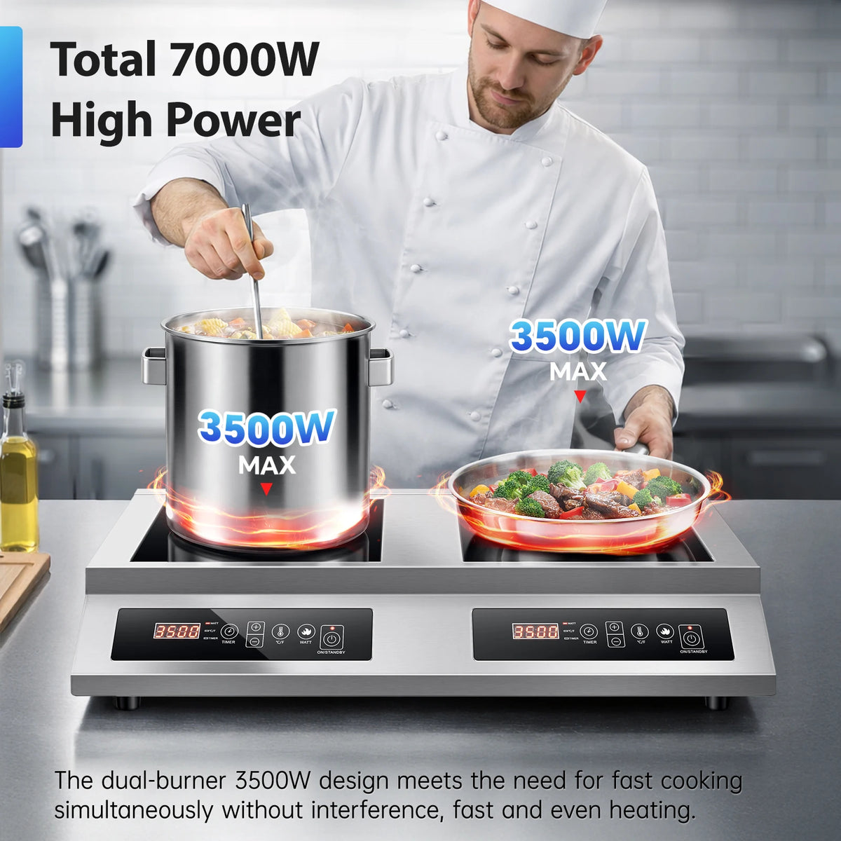 Commercial Induction Cooktop,7000W Double Burners Commercial Induction Cooker,Soft Touch Control ,Four Digital - view 2