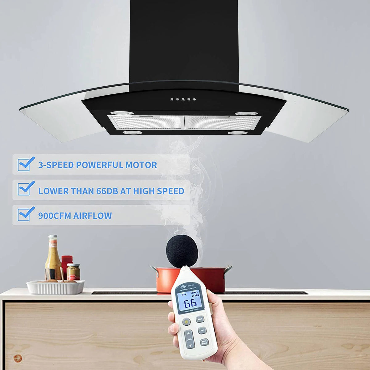 Island Range Hood Black 30 Inch 700CFM, Ceiling Mount Kitchen Vent Hood Stainless Steel , 5-layer Filters, Te - view 5