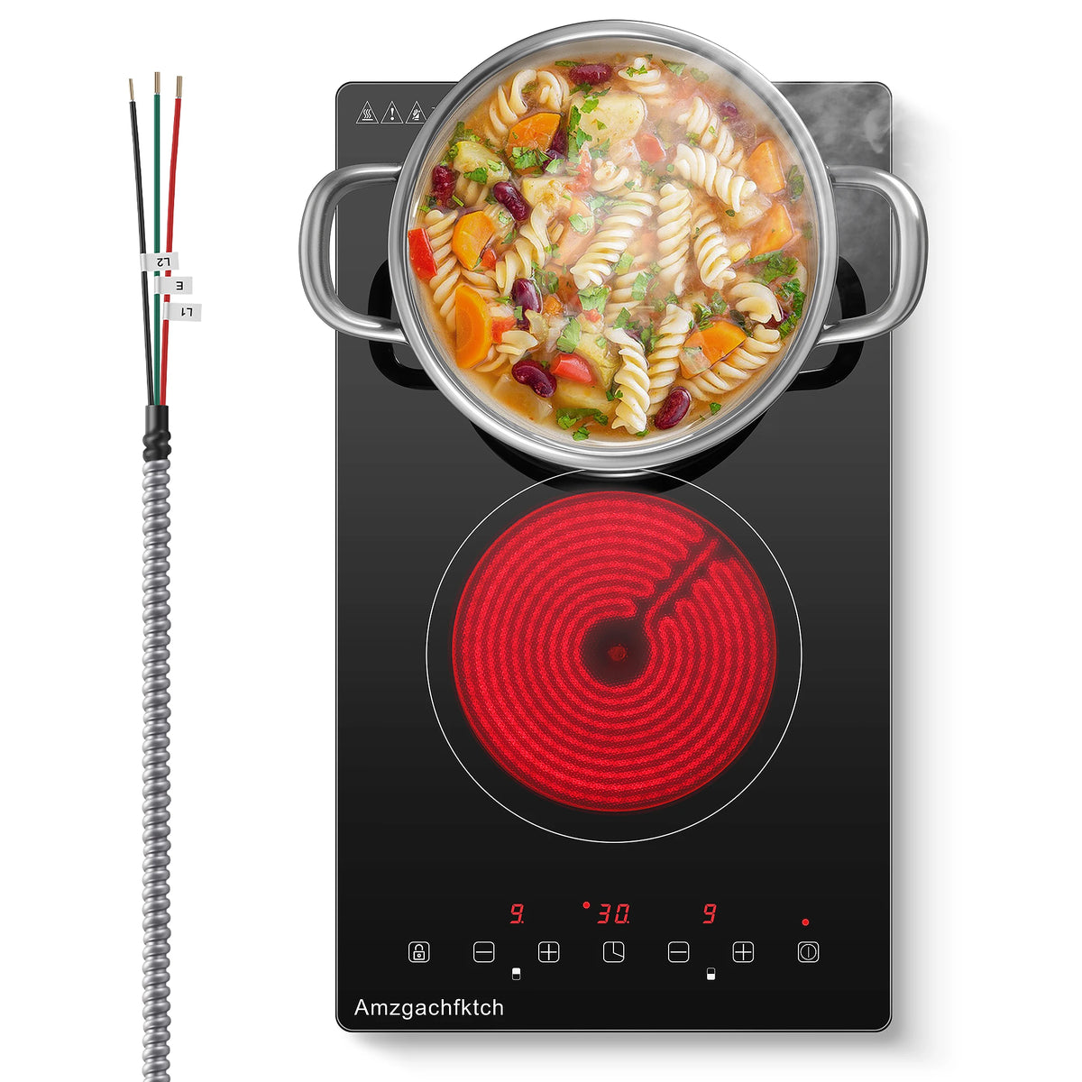 2 Burner Electric Cooktop, 12 Inch Built-in Ceramic Stove Top with Child Safety Lock, Timer & Residual Heat In