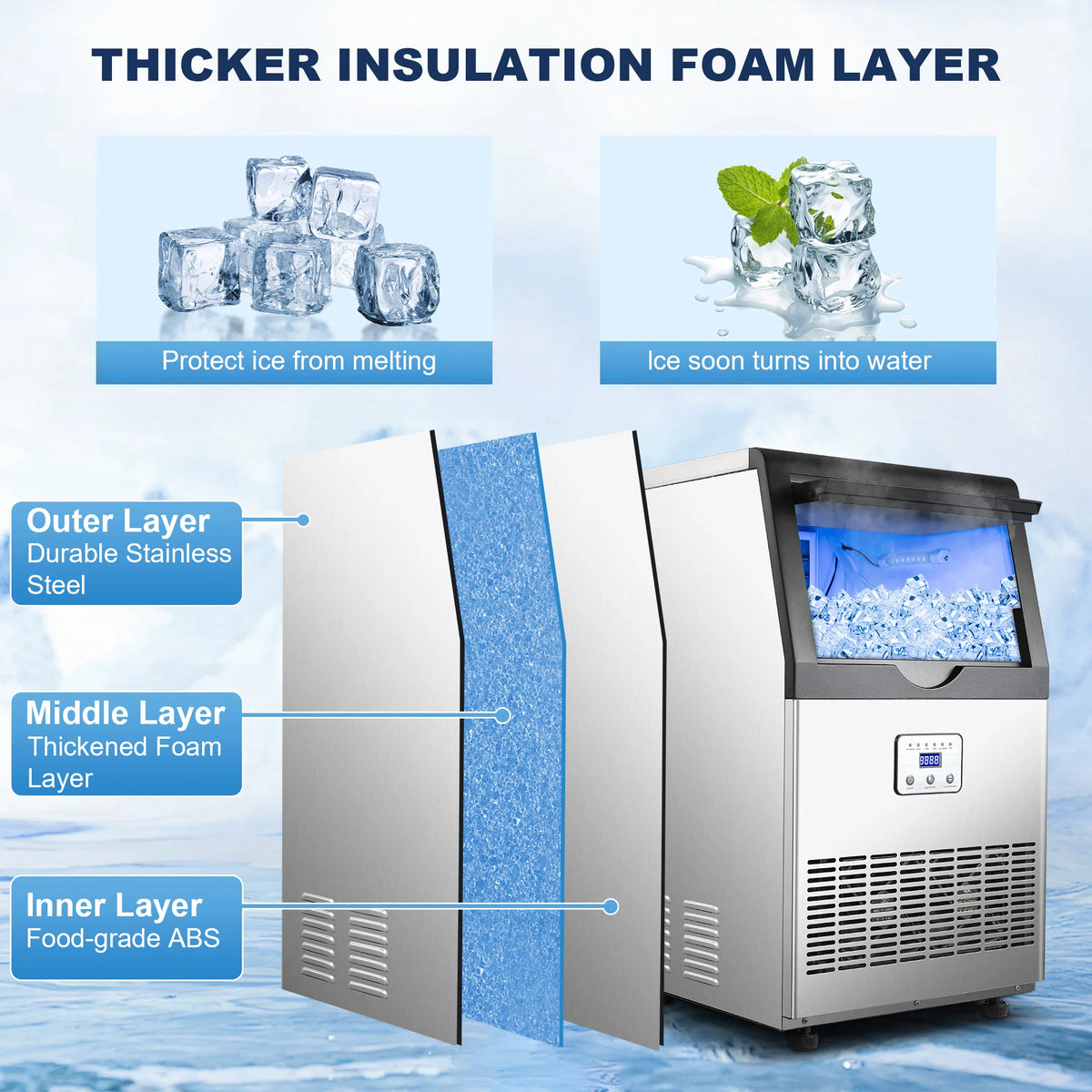 Ice Maker,110LBS/24H Commercial Ice Machine Stainless Steel Ice Maker Machine with 25LBS Capacity,45 Ice Cubes - view 5