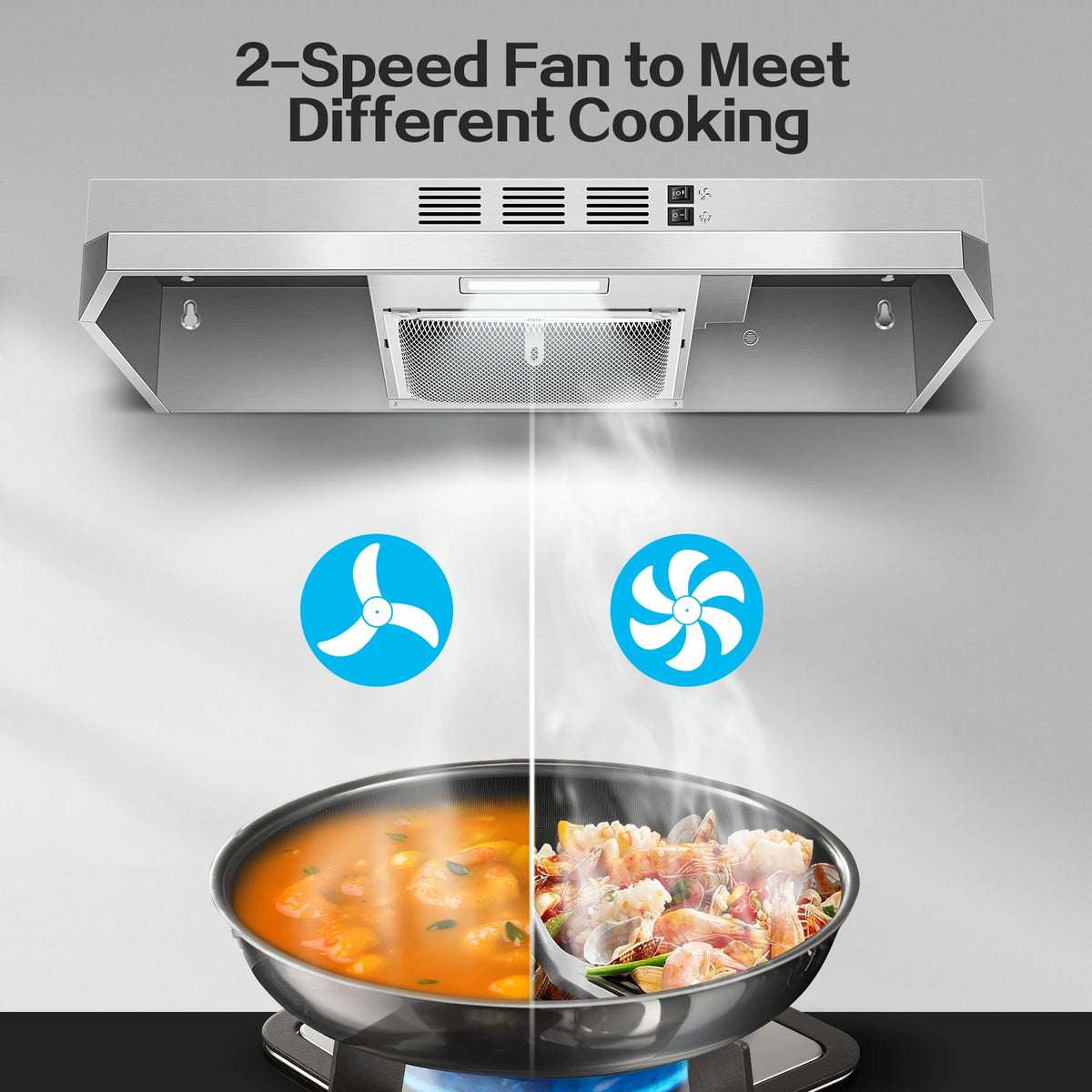 24 Inch Range Hood Under Cabinet, Stainless Steel Kitchen Hood 280CFM, Ducted/Ductless Vent Hood with Rocker B - view 6