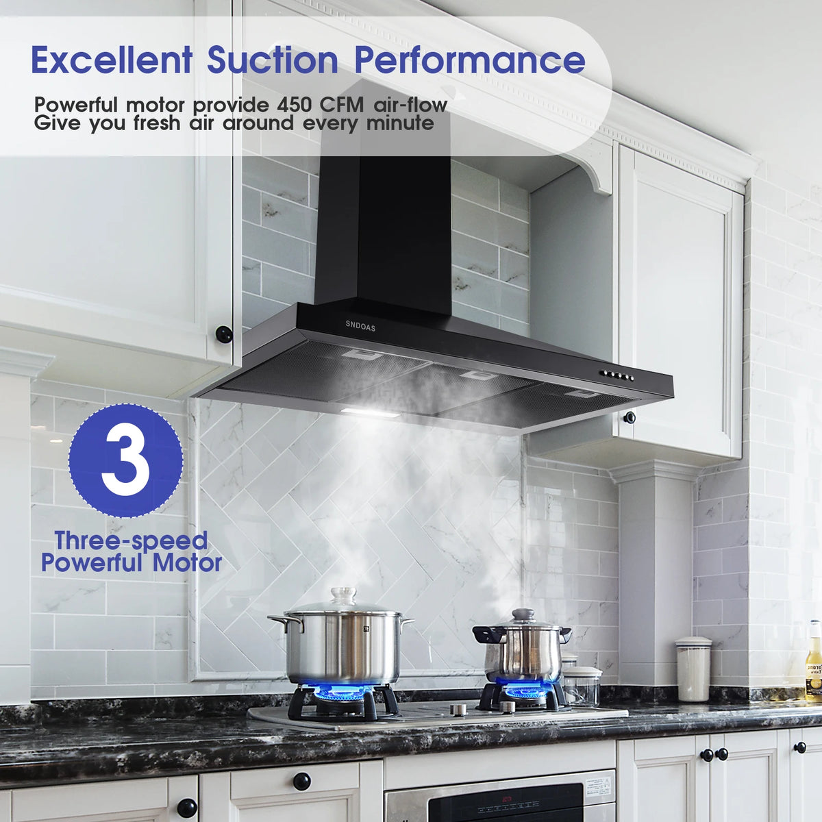 Black Range Hood 36 Inches,Stainless Steel Wall Mount Range Hood Black,Kitchen Hood Vent,Hood Vents for Kitche - view 2