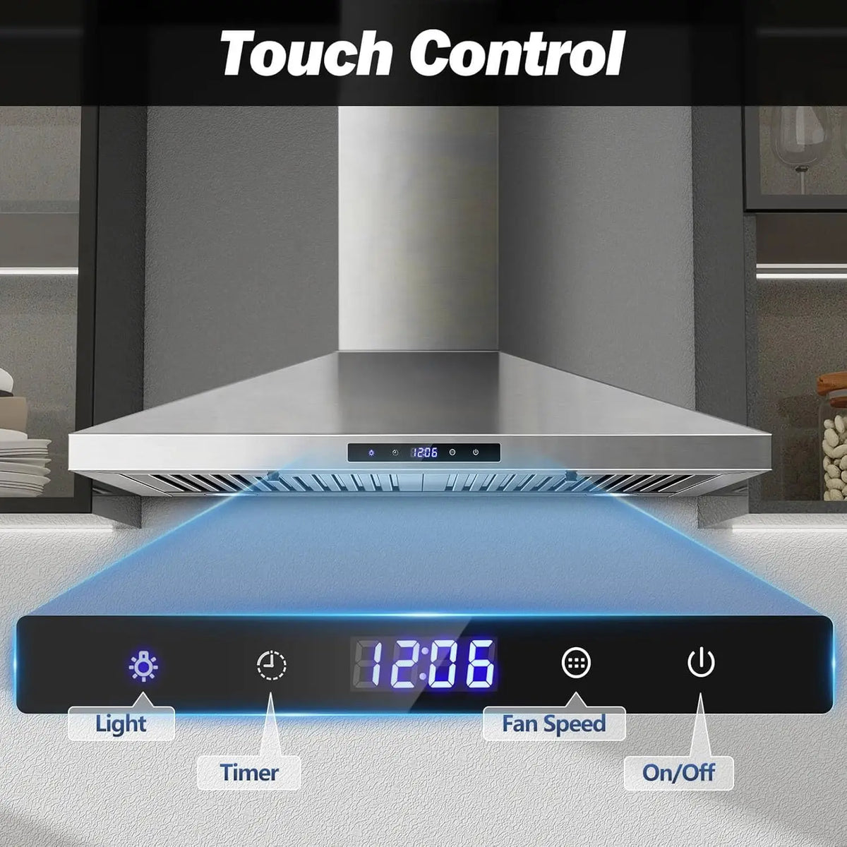 Range Hood 30 Inches,Stainless Steel Wall Mount Range Hood,Vent Hood 30 Inch W/Touch Control,Baffle Filters Ki - view 4