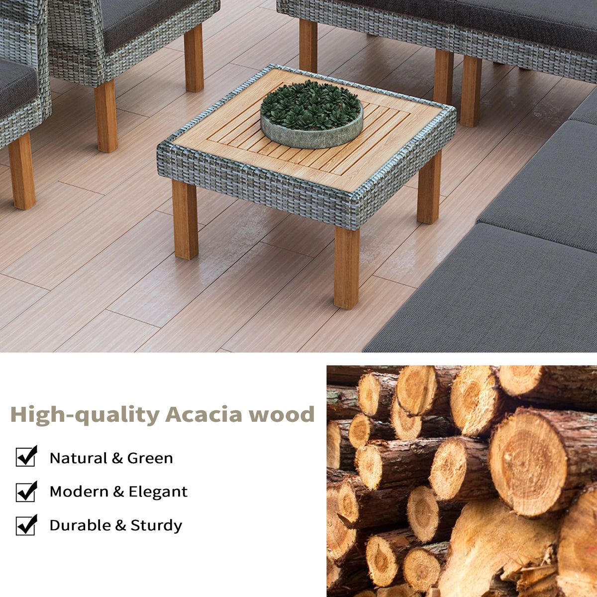 9-Piece Rattan Patio Outdoor Furniture Sectional Conversation Set - view 10