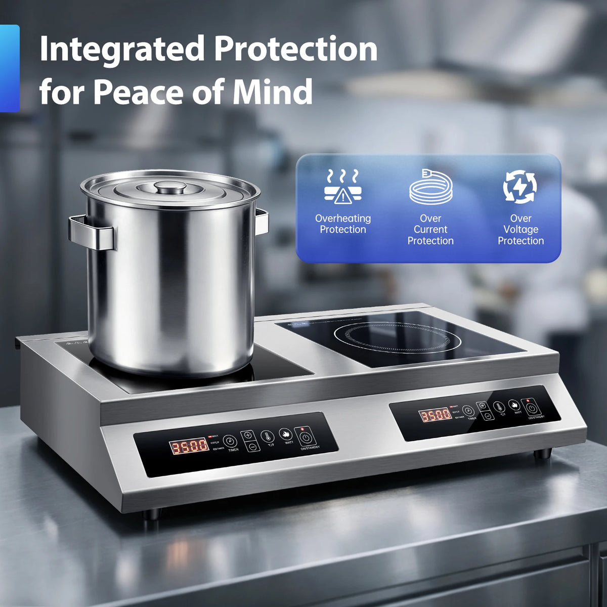 Commercial Induction Cooktop,7000W Double Burners Commercial Induction Cooker,Soft Touch Control ,Four Digital - view 4