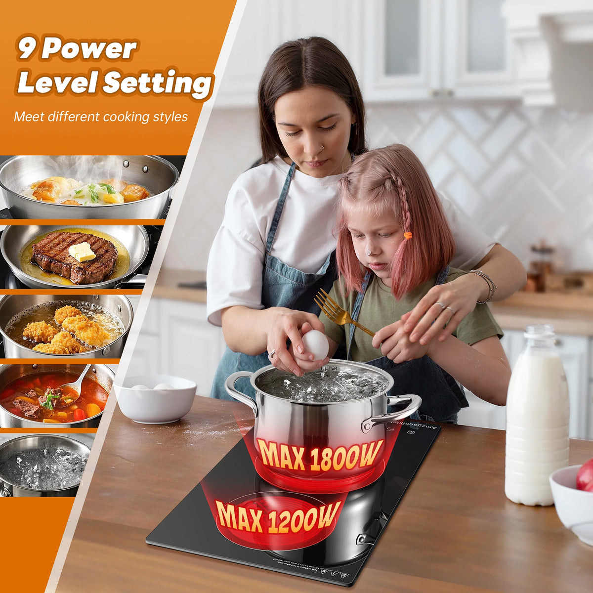 2 Burner Electric Cooktop, 12 Inch Built-in Ceramic Stove Top with Child Safety Lock, Timer & Residual Heat In - view 2