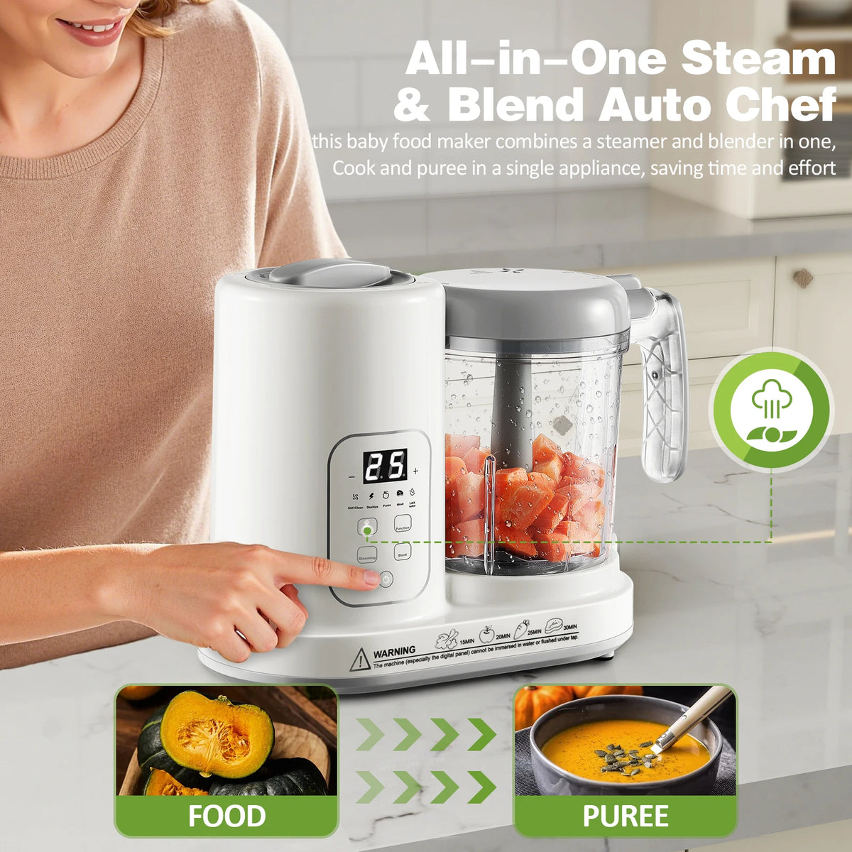 Baby Food Maker Pro Steamer Blender: 4 in 1 Auto Steam Blend and Puree Maker with Self-Clean for Healthy Baby - view 3