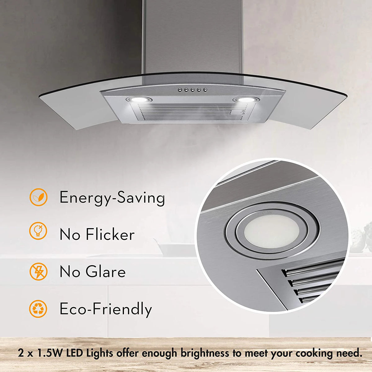 Range Hood 30 Inch, Tieasy Wall Mount Kitchen Hood with Ducted/Ductless Convertible Duct, Stainless Steel Chim - view 4