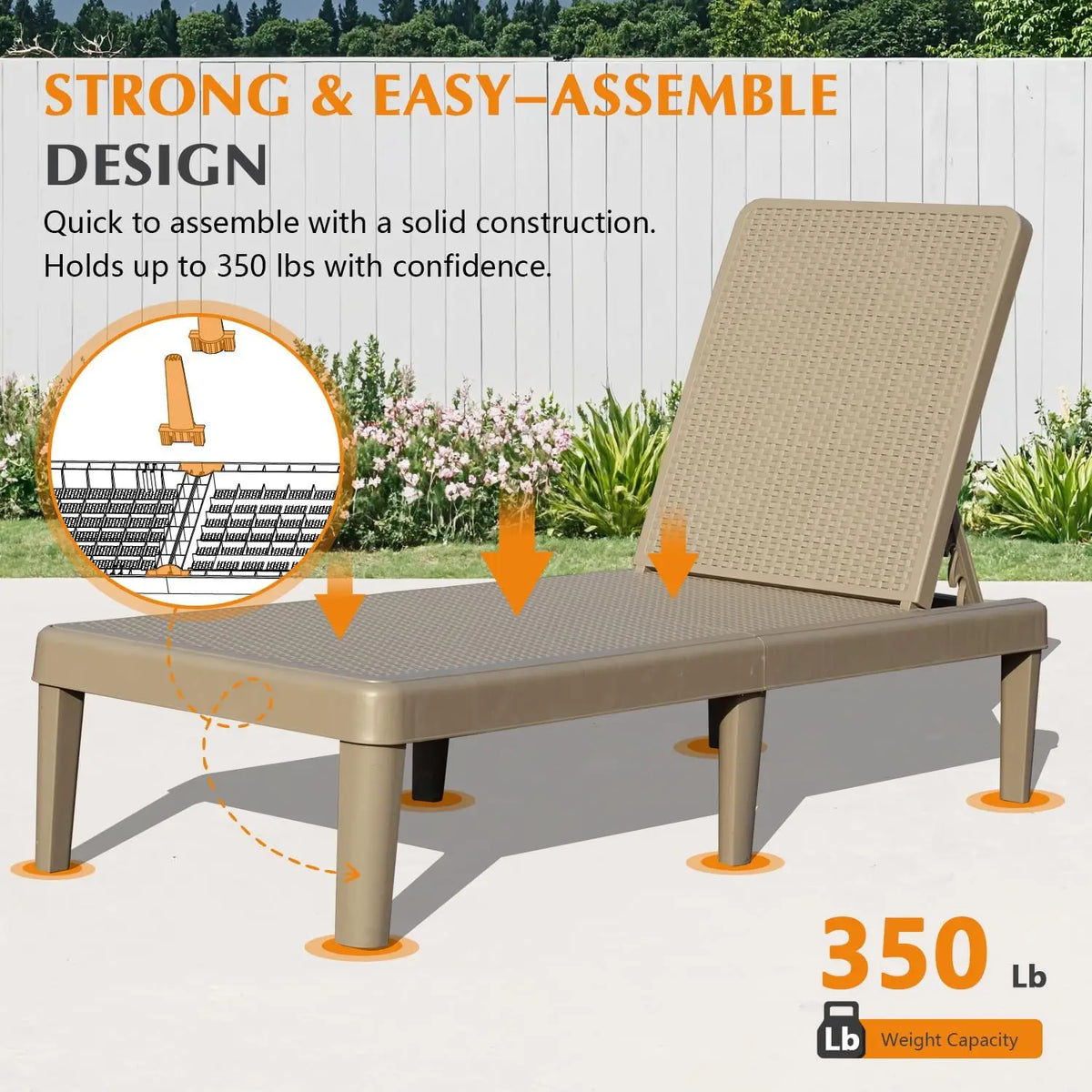 Pool Lounge Chairs Set of 2, with 6 Positions Backrest Adjustable Chaise Lounge - view 6
