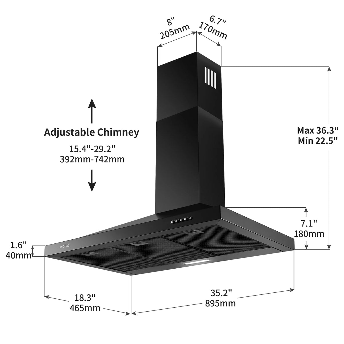 Black Range Hood 36 Inches,Stainless Steel Wall Mount Range Hood Black,Kitchen Hood Vent,Hood Vents for Kitche - view 5