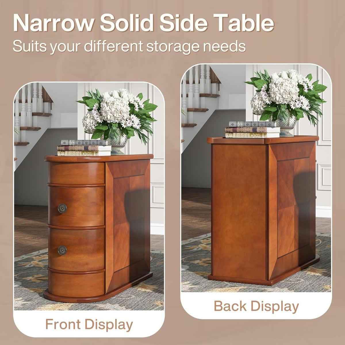 Wood Tall End Table, Narrow Side Table Nightstand with Drawers - view 8
