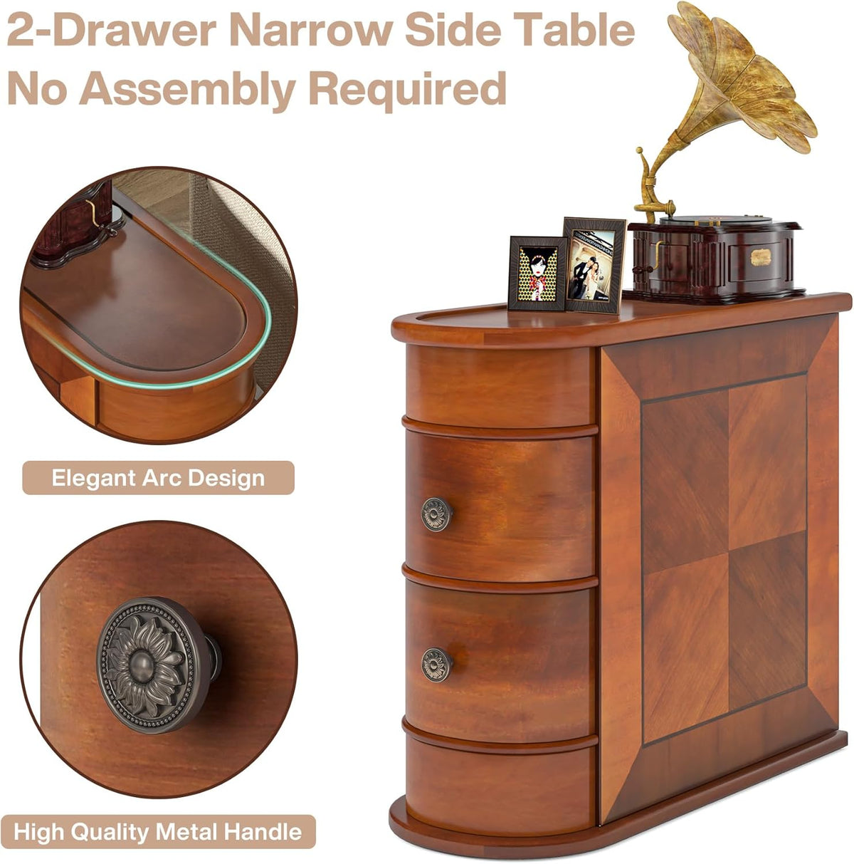 Wood Tall End Table, Narrow Side Table Nightstand with Drawers - view 7