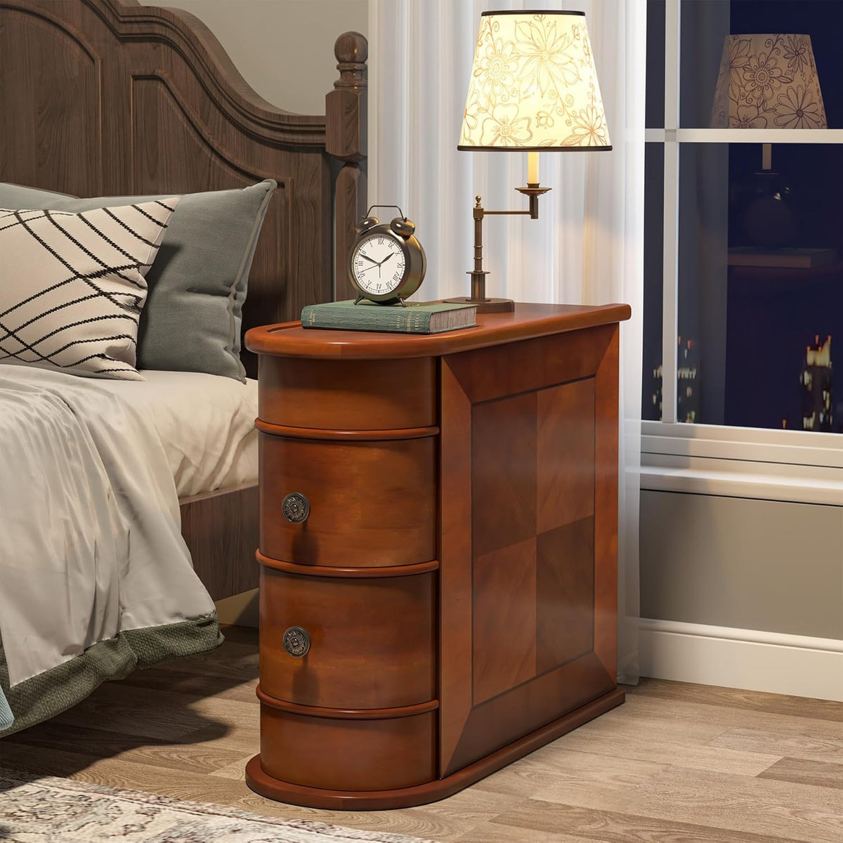 Wood Tall End Table, Narrow Side Table Nightstand with Drawers - view 4