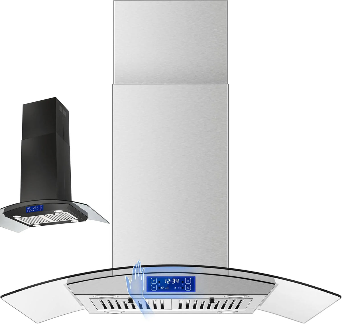 Island Range Hood 36 Inch 700 CFM Ceiling Mount Kitchen Stove Hood Ducted with Tempered Glass 4 LED Lights Ges