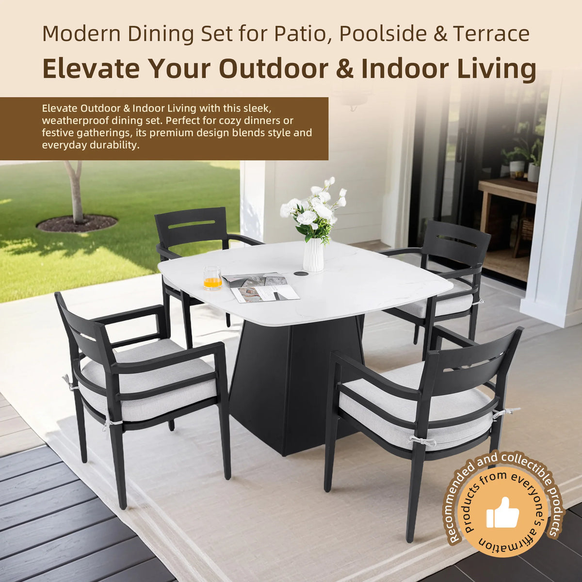 5-Piece Outdoor Patio Pedestal Dining Set - view 6