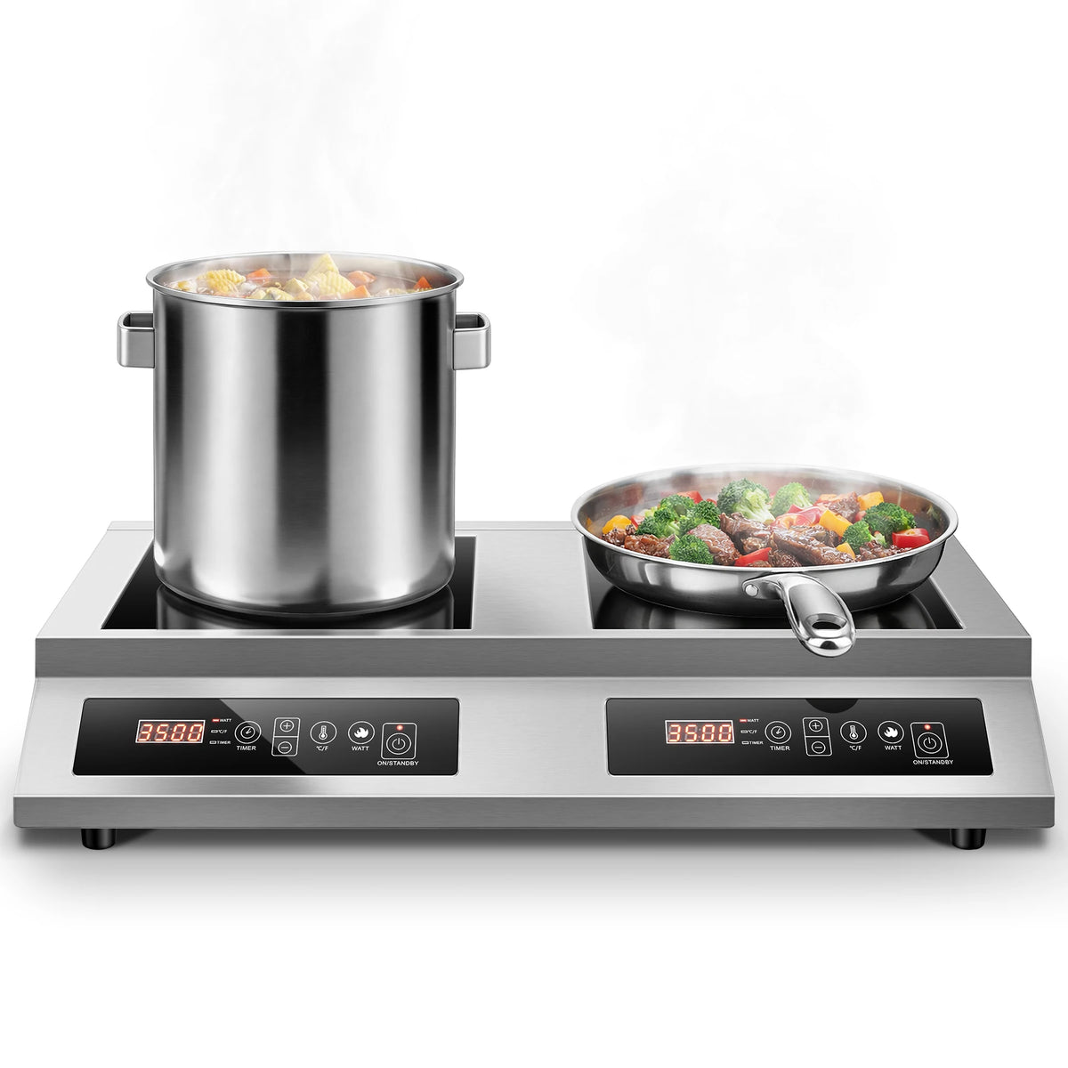 Commercial Induction Cooktop,7000W Double Burners Commercial Induction Cooker,Soft Touch Control ,Four Digital