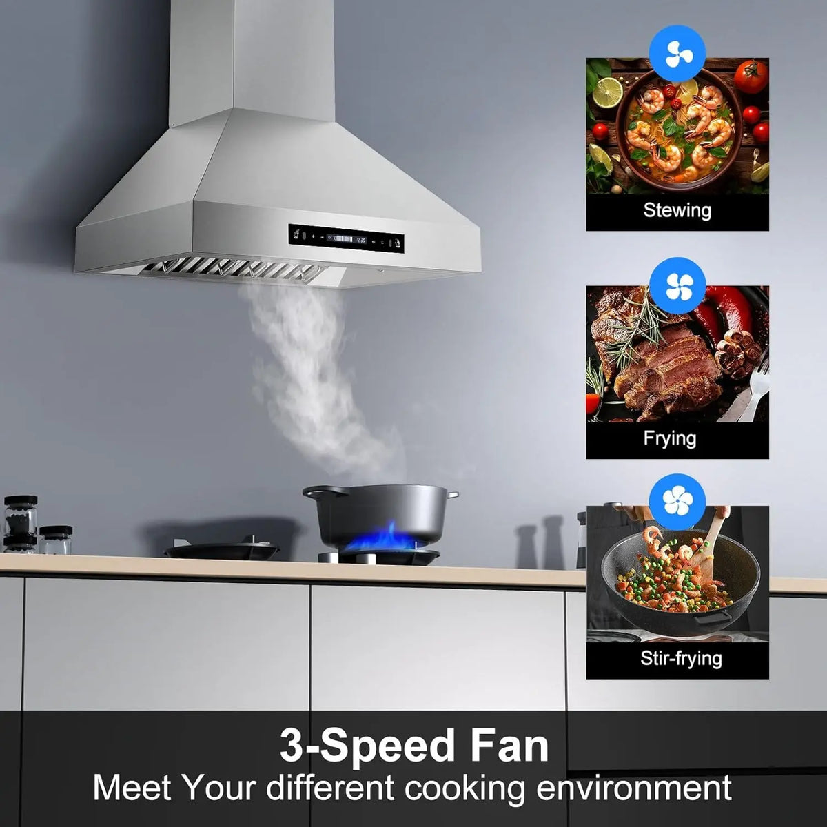 30 Inch Range Hood, Wall Mount Kitchen Hood 900 CFM Ducted/Ductless Convertible with Gesture Sensing & Touch C - view 6