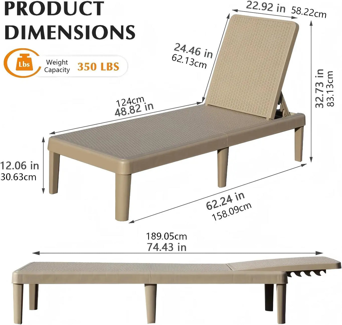 Pool Lounge Chairs Set of 2, with 6 Positions Backrest Adjustable Chaise Lounge - view 2