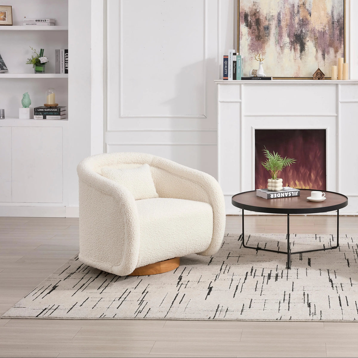 In Stock at Overseas Warehouse: 1pc/Box Luxury Boucle Fabric Swivel Accent Chairs for Living Room Furniture (w