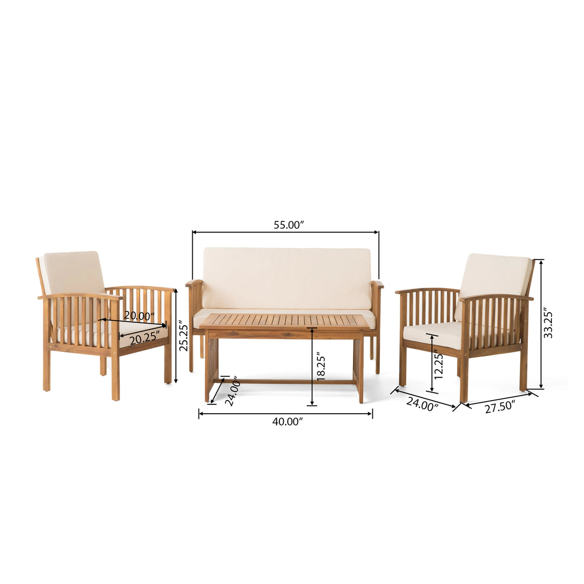 4-Piece Wooden Outdoor Patio Conversation Set - view 6