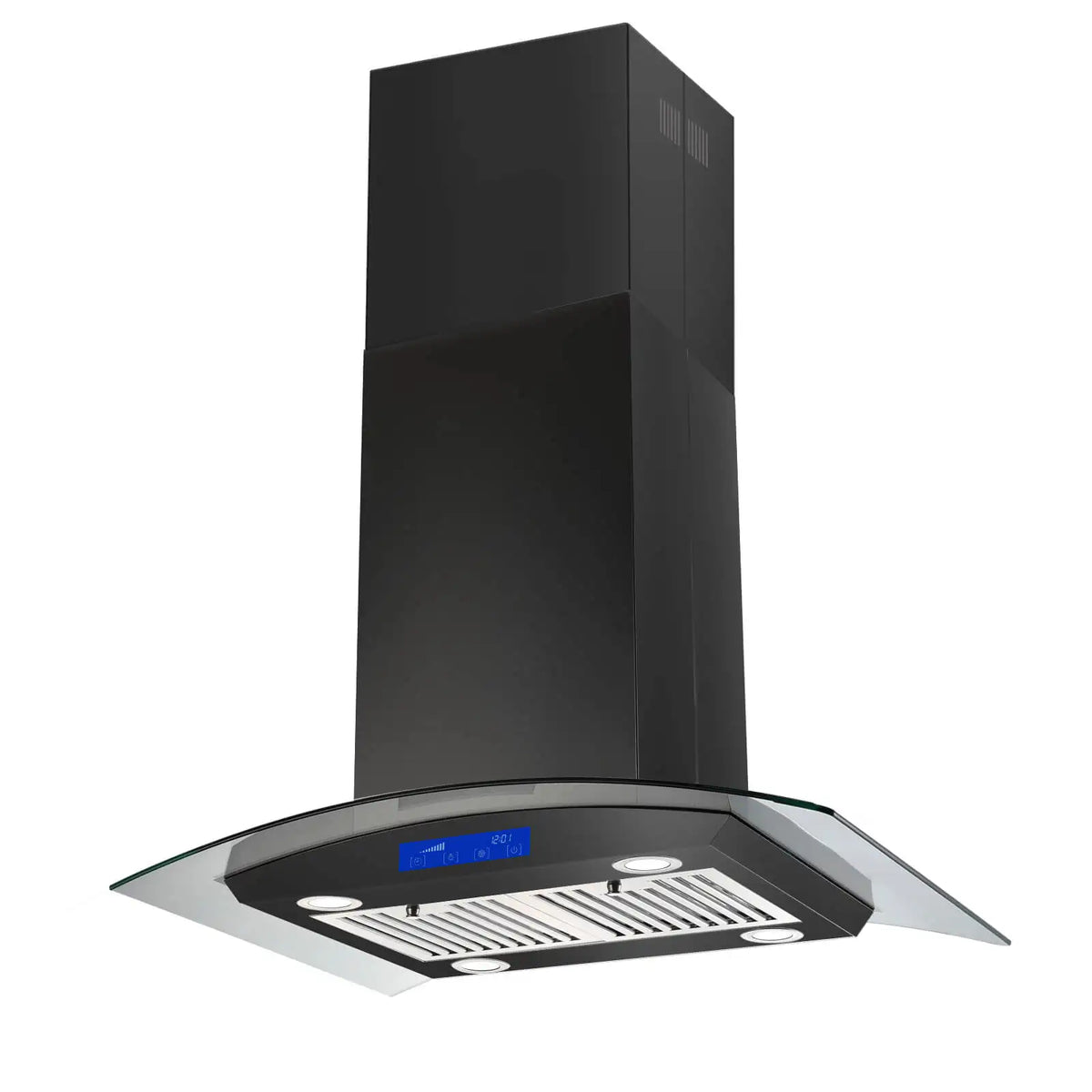 30 Inch Island Range Hood Black 700CFM Touch Panel Ceiling Mount Vent Hood, Stainless Steel Kitchen Exhaust Fa