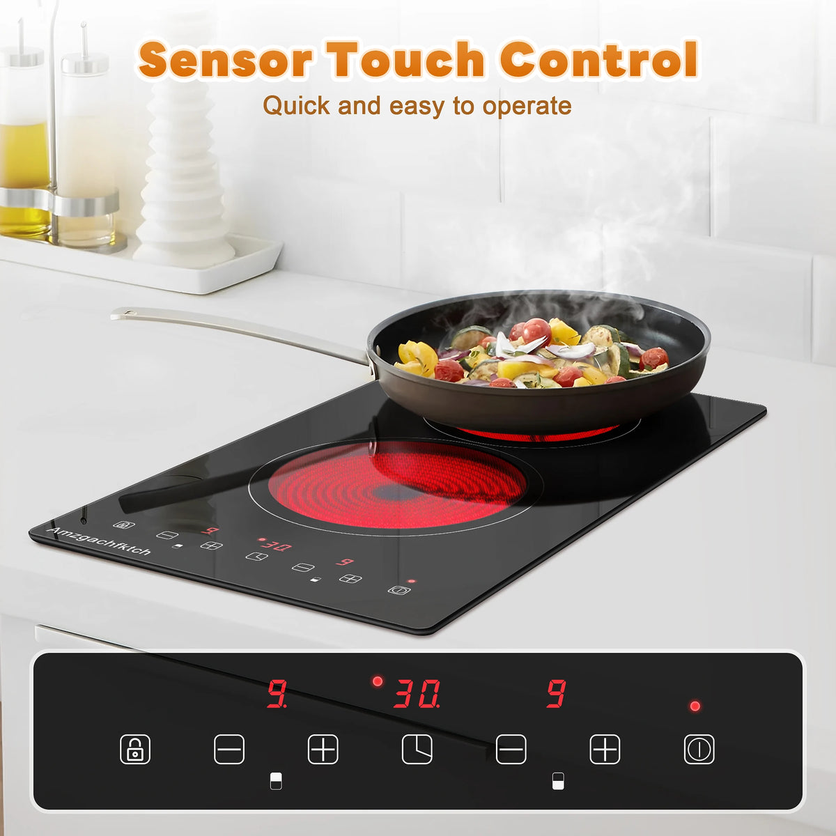 2 Burner Electric Cooktop, 12 Inch Built-in Ceramic Stove Top with Child Safety Lock, Timer & Residual Heat In - view 6