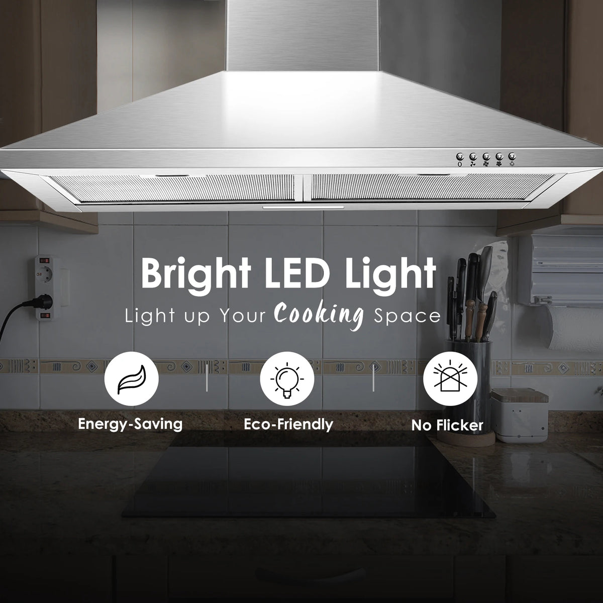 Range Hood 30inch,Wall Mount Range Hood in Stainless Steel Stove Vent Hood,Aluminum Filters,3Speed Exhaust Fan - view 5