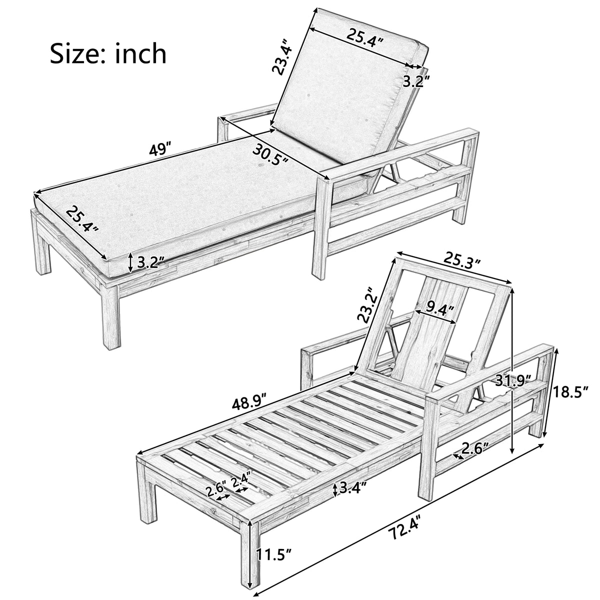 Acacia Wood Adjustable Backrest Outdoor Lounge Chair - view 3
