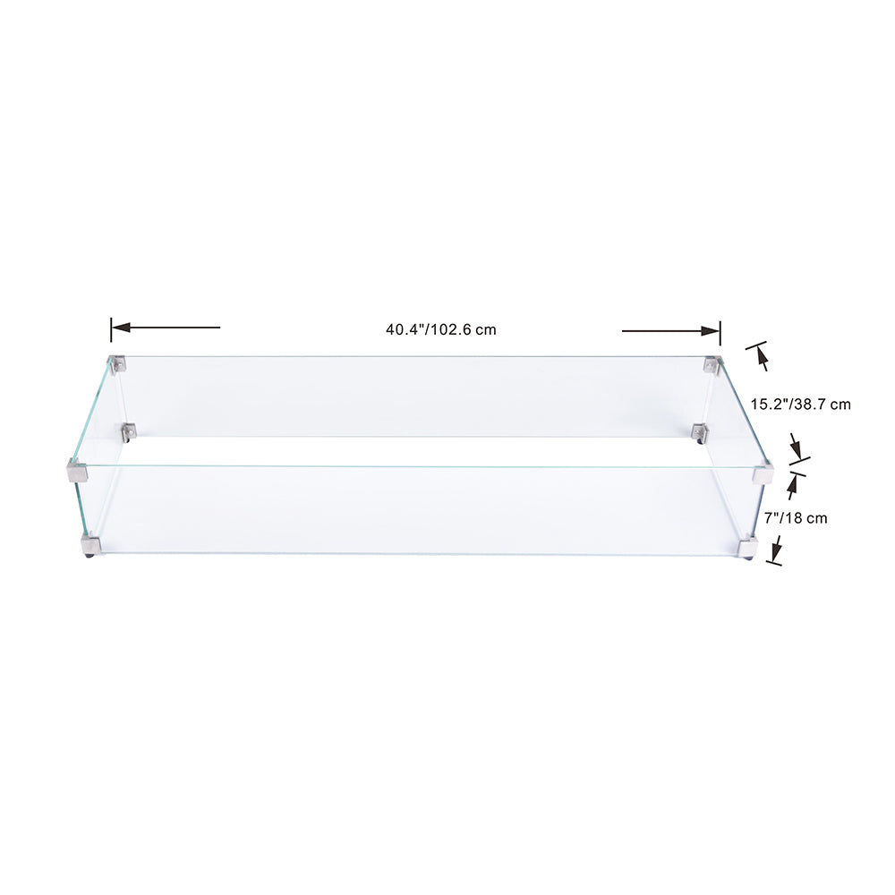 Elementi Plus Rectangular Tempered Glass Wind Screen for Outdoor Fire Pit - 40.4 x 15.2 x 7 inches - view 3