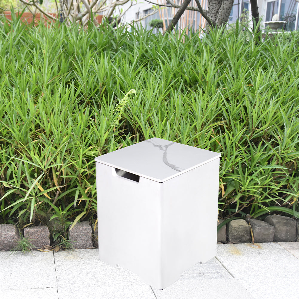 Elementi Plus Square Propane Tank Cover Hideaway Table - Bianco White, 15.9 x 15.9 x 20.5 Inches - view 4