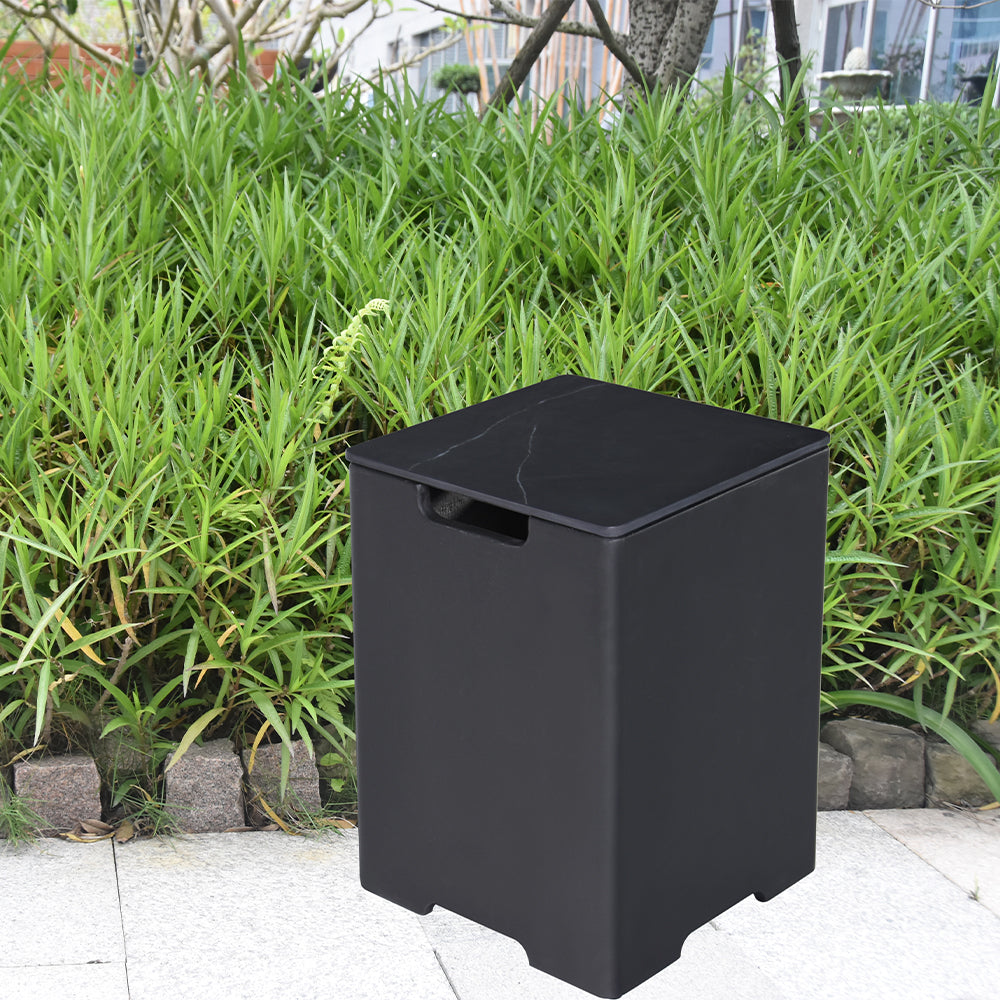 Elementi Plus Square Propane Tank Cover Hideaway Table - Bulgaria Black, 15.9 x 15.9 x 24.9 Inches